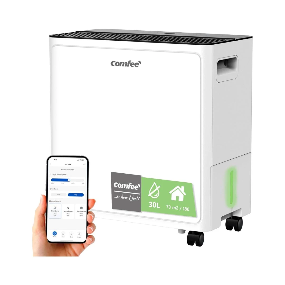 Deshumidificador COMFEE Dry Max 30 L blanco con ruedas y aplicación móvil