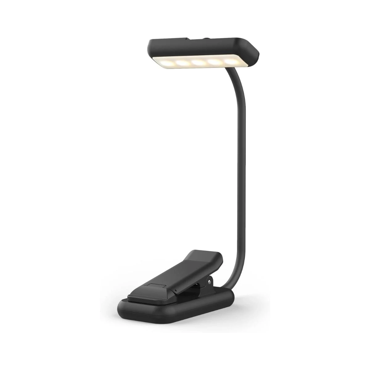 Lámpara de lectura GRIFEMA negra con pinza, cuello flexible y cabezal LED rectangular