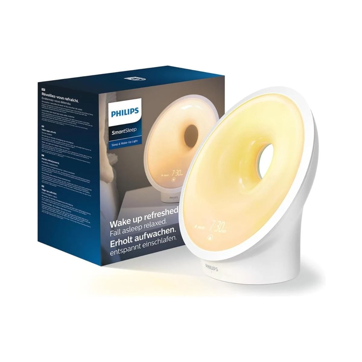 Philips SmartSleep HF3651 con luz encendida y su caja