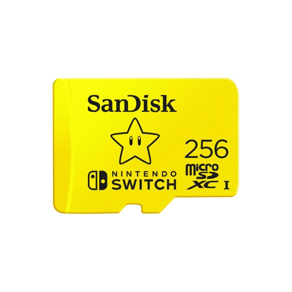 Tarjeta SanDisk microSDXC amarilla de 256 GB con estrella y licencia Nintendo Switch