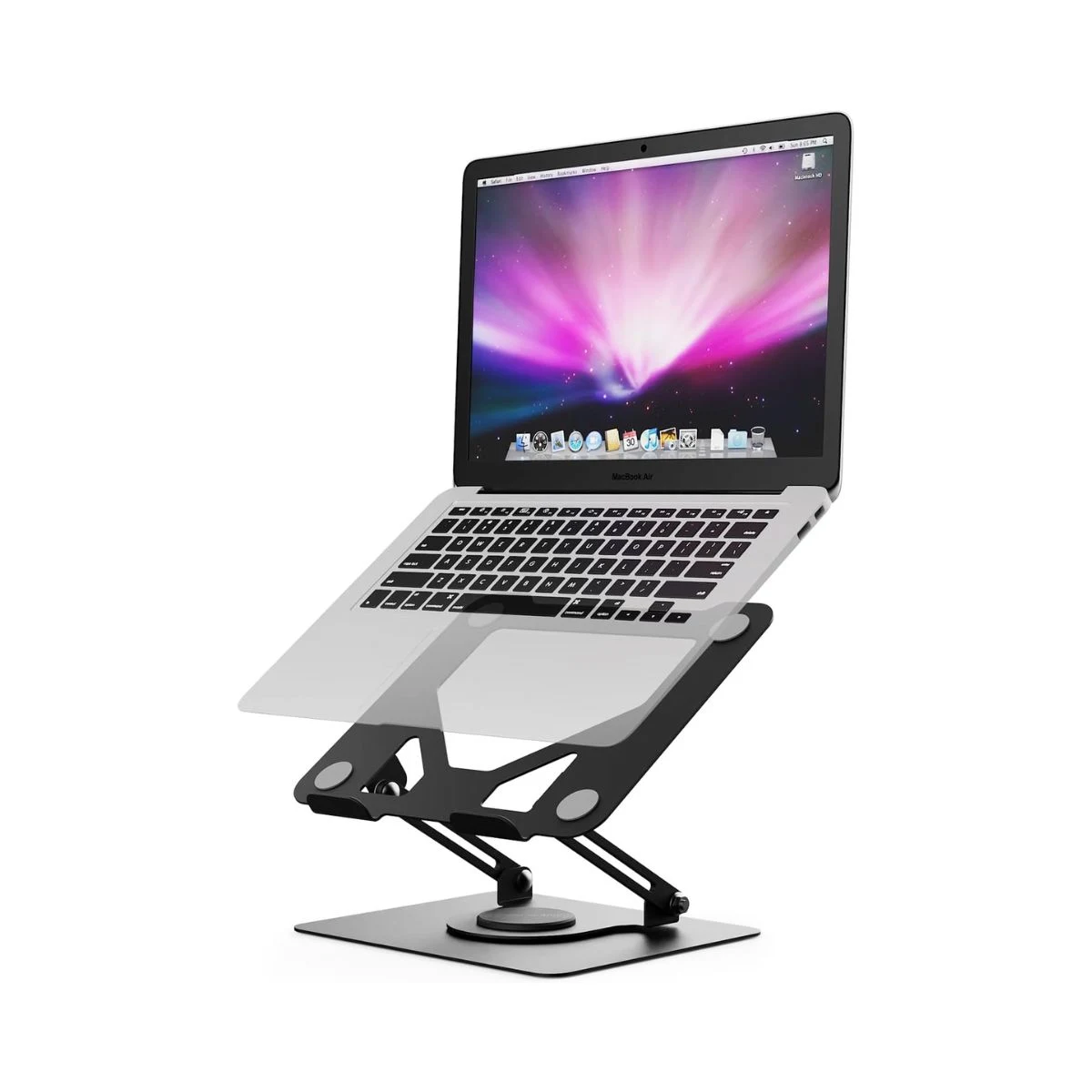 Soporte negro GRIFEMA GB1050 para portátil con doble articulación y base circular giratoria