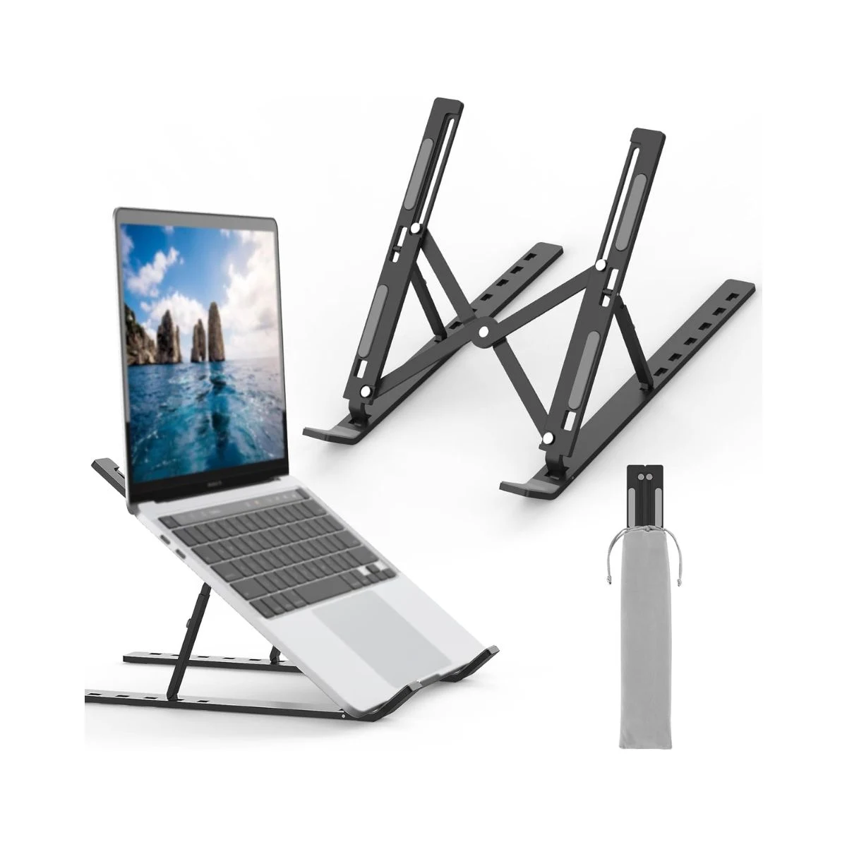 Soporte plegable negro GRIFEMA GB1054B para portátil con siete posiciones y bolsa de transporte