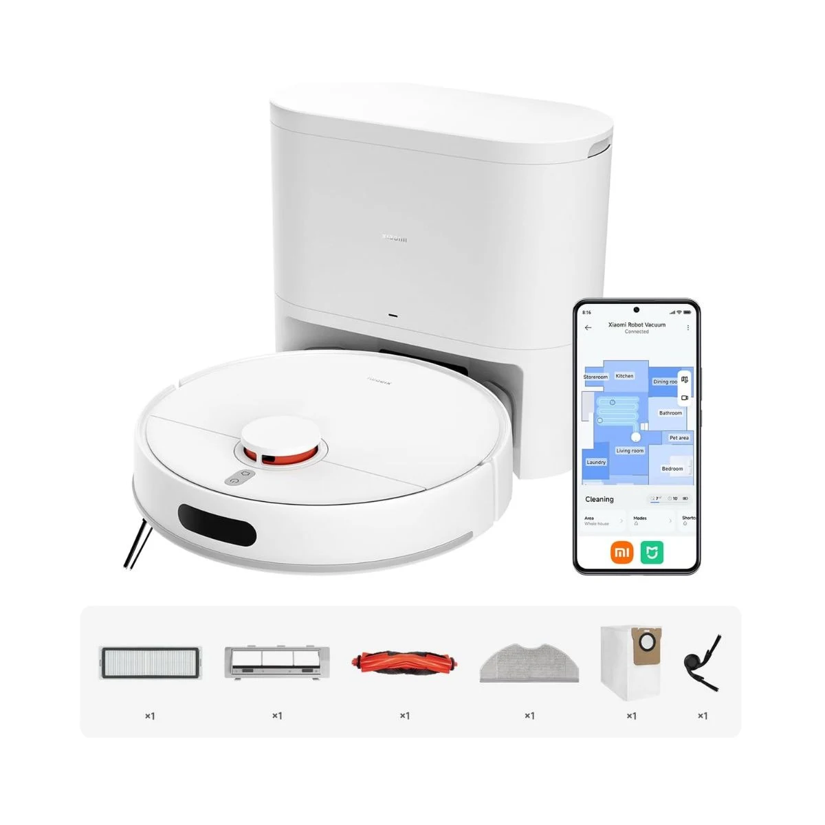 Robot aspirador Xiaomi Robot Vacuum H40 blanco con base de autovaciado, móvil y accesorios