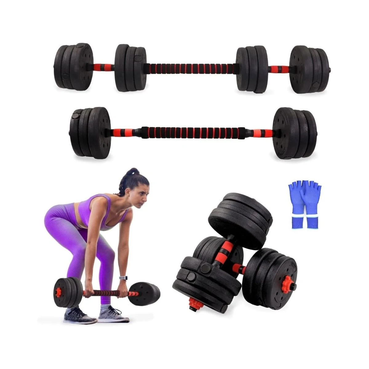 Set Mobiclinic ExtenFit de mancuernas ajustables con barra de extensión