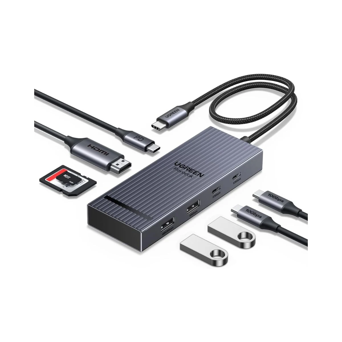 Hub USB-C UGREEN Revodok Pro 108 de ocho puertos con HDMI, USB de 10 Gbps y lectores SD y microSD
