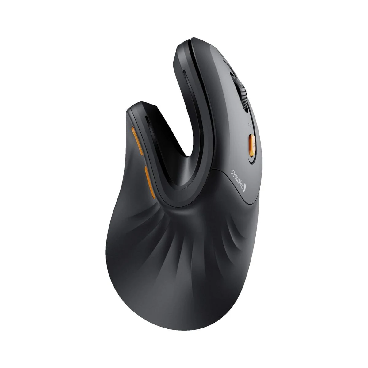 Ratón vertical ProtoArc EM11 NL negro con diseño abierto y botones naranjas
